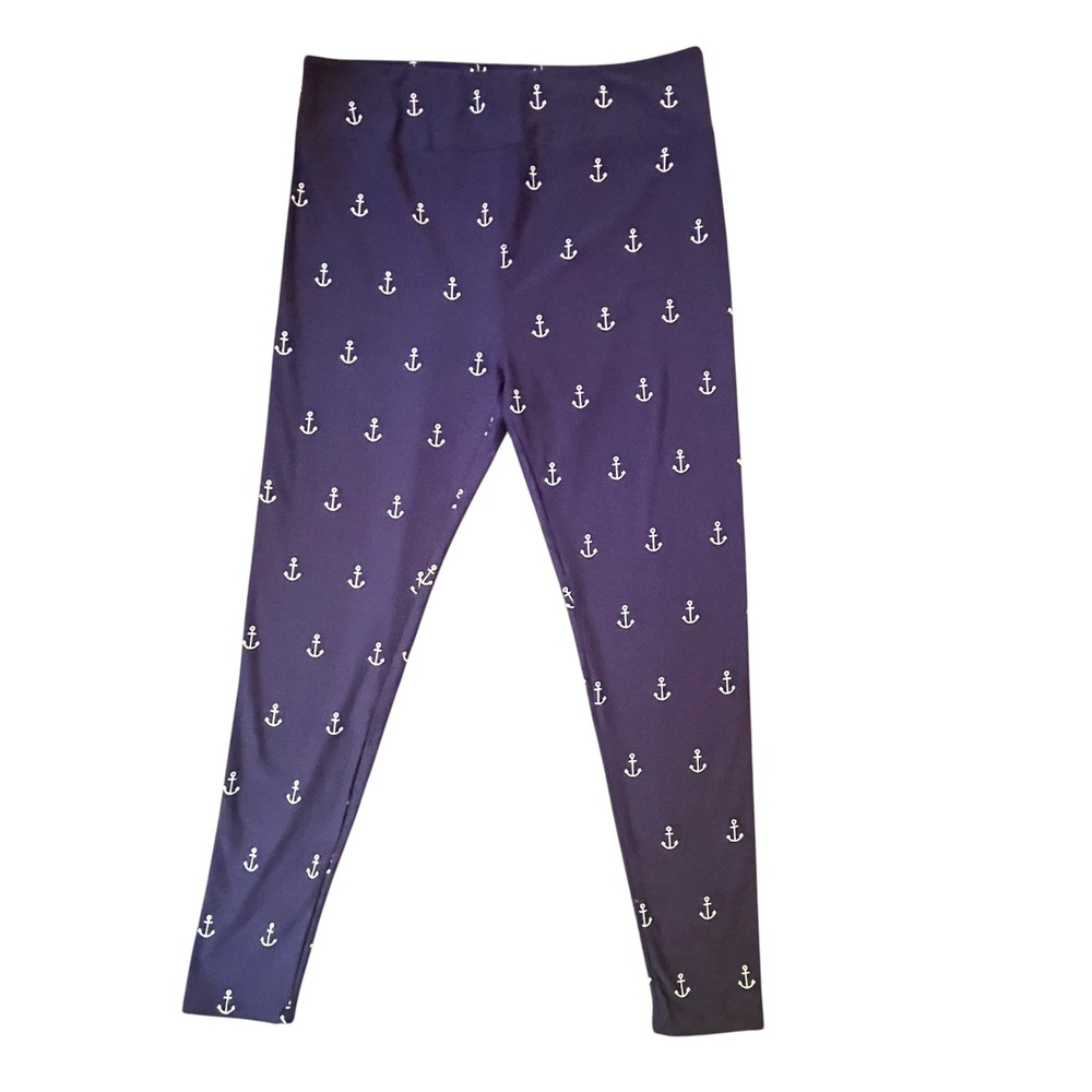LuLaRoe Leggings Women T/C‎ Navy Blue Anchor Print Nautical Coastal Tall Curvy